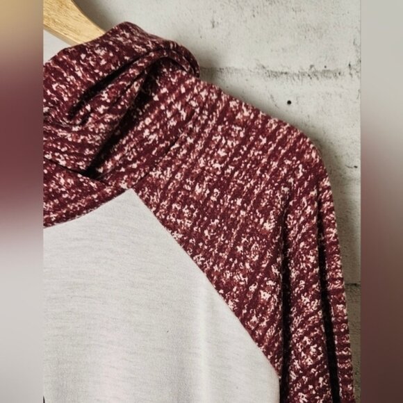 LULAROE Amber Burgundy & Cream Hoodie "Keep Warm and Bundle Up" - Picture 2 of 8